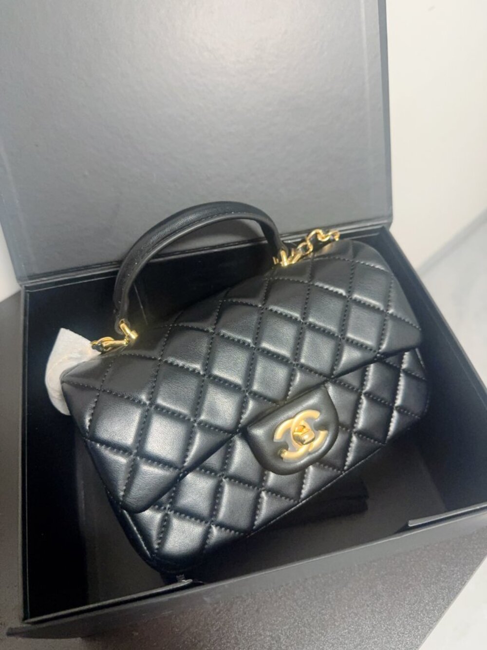 CHANEL Black Quilted Shoulder Bag with Gold Chain mini CF